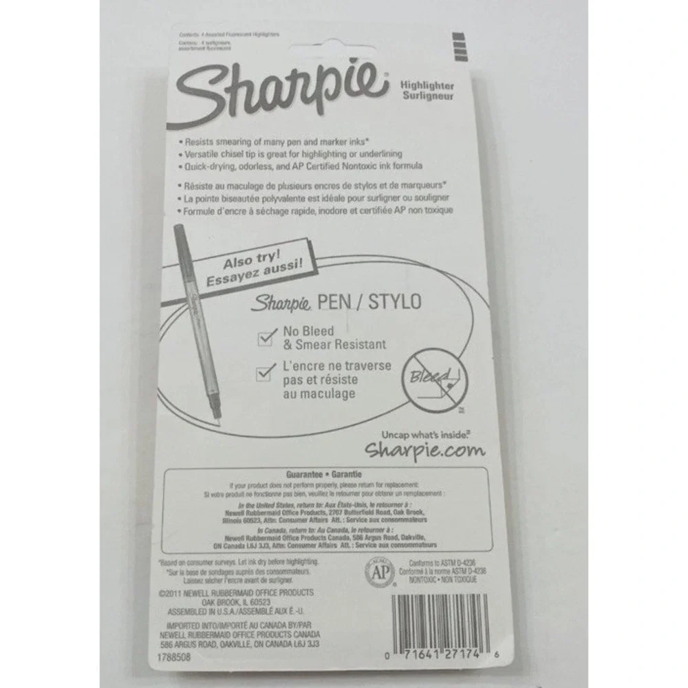 Lot of 6 Packs (4per) Sharpie Narrow Chisel Tip Assorted Fluorescent Highlighter